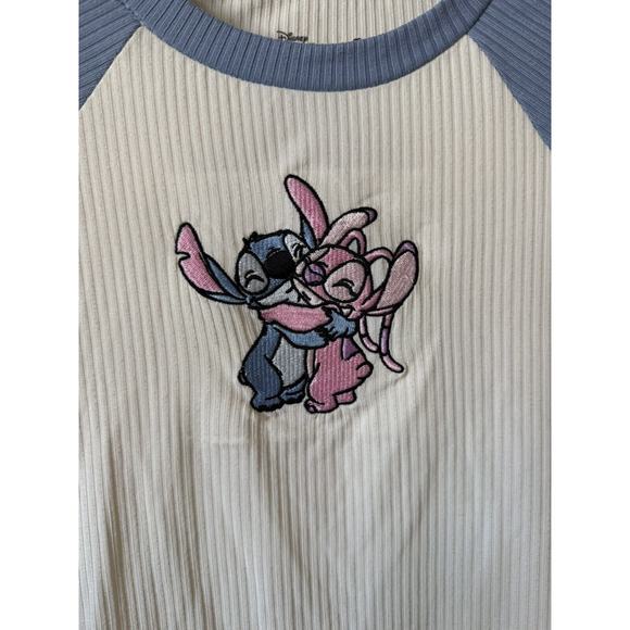 Disney Stitch Angel Embroidered Raglan Short Sleeve T Shirt Top Size M 10/12 - Picture 2 of 4